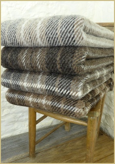 Cotswold Woollen Weavers' Natural British Wool Plaid and Stripe Throws